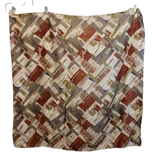 Art Deco Silk Scarf Large 34" Neutral Earth Tones Mid Century European Vintage - Picture 1 of 9